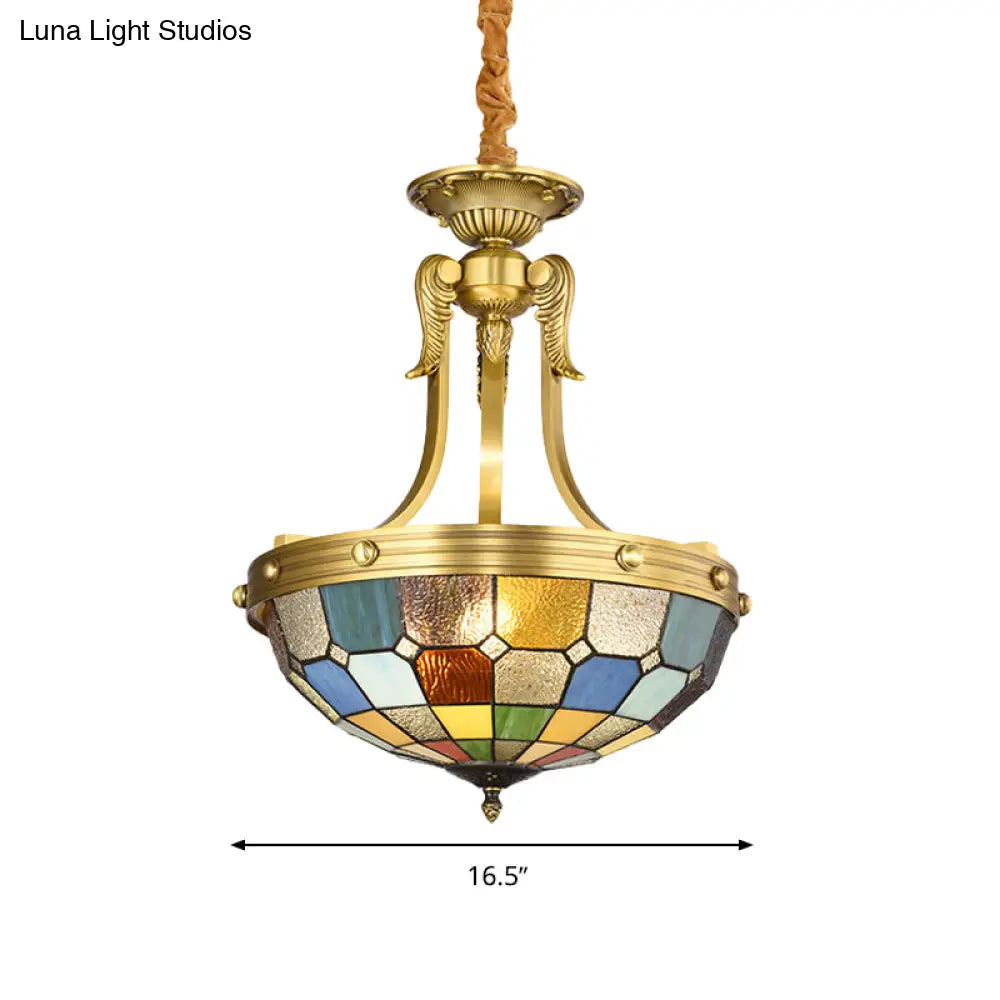 Blue Tiffany Chandelier Lighting: 3-Light Suspension Pendant With Cut Glass Bowl Shade For Kitchen