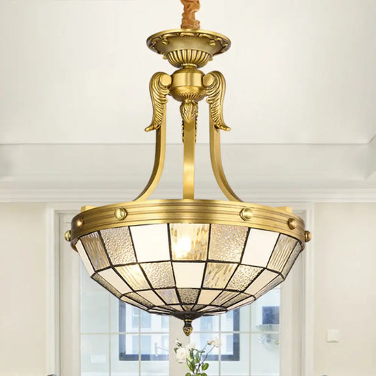 Blue Tiffany Chandelier Lighting: 3-Light Suspension Pendant With Cut Glass Bowl Shade For Kitchen