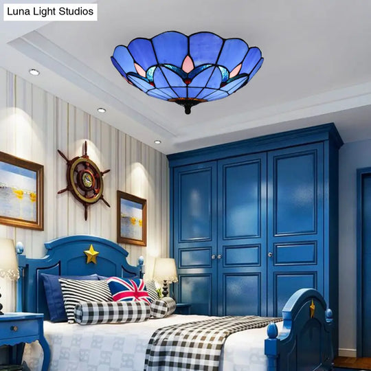 Blue Tiffany Dome Flush Mount Ceiling Lights With Jewel Decoration In Various Sizes For Bedroom / 10