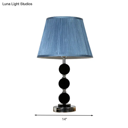 Blue Traditional Fabric Cone Nightstand Lamp With Crystal Base - Single Light