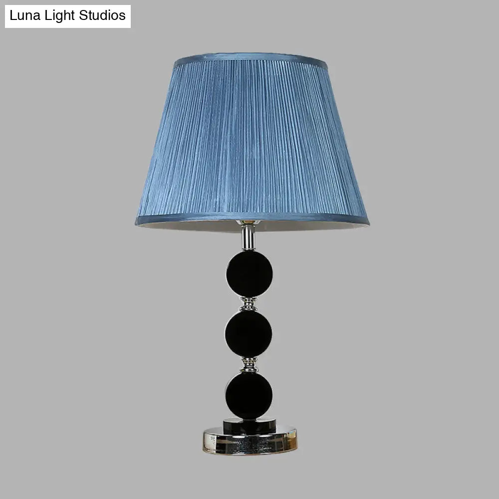 Blue Traditional Fabric Cone Nightstand Lamp With Crystal Base - Single Light