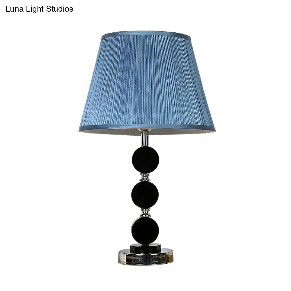 Blue Traditional Fabric Cone Nightstand Lamp With Crystal Base - Single Light