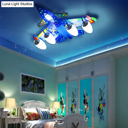 Blue Wooden Cartoon Jet Ceiling Lamp For Children’s Bedroom