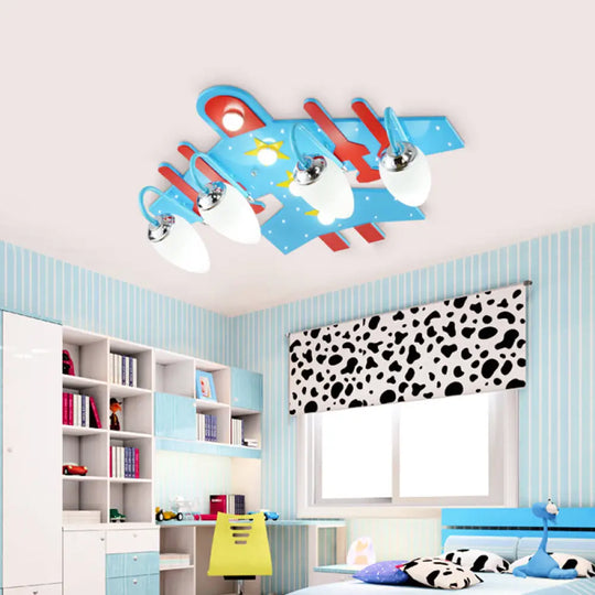 Blue Wooden Cartoon Led Ceiling Light - Kid’s Kindergarten Plane Shape Design