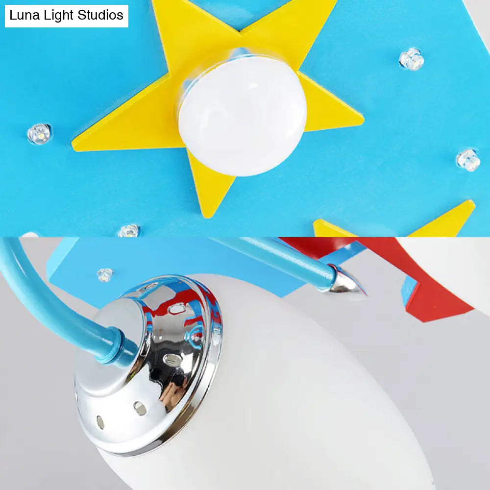 Blue Wooden Cartoon Led Ceiling Light - Kids Kindergarten Plane Shape Design