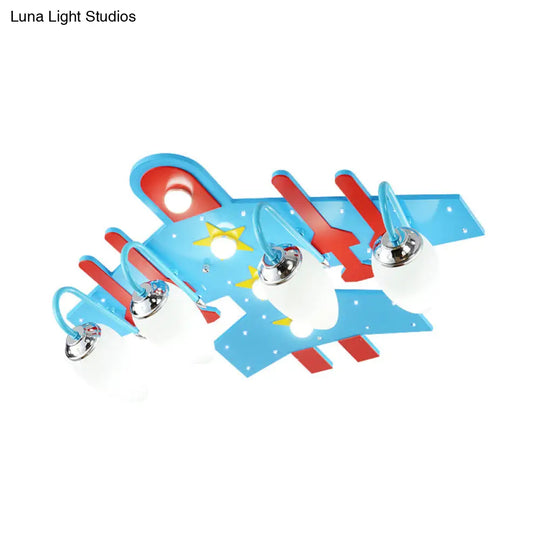 Blue Wooden Cartoon Led Ceiling Light - Kid’s Kindergarten Plane Shape Design