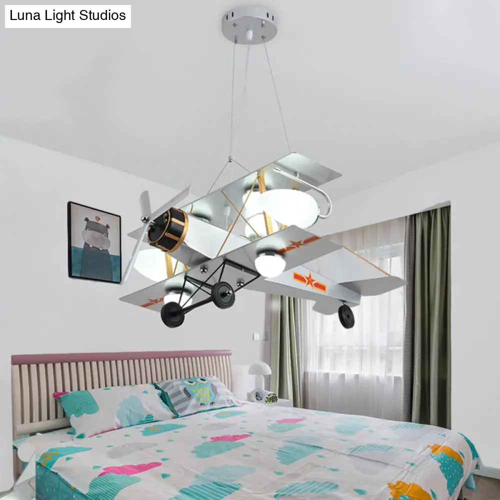 Blue/Yellow Prop Plane Chandelier: Cartoon-Style 7-Light Ceiling Fixture For Bedroom