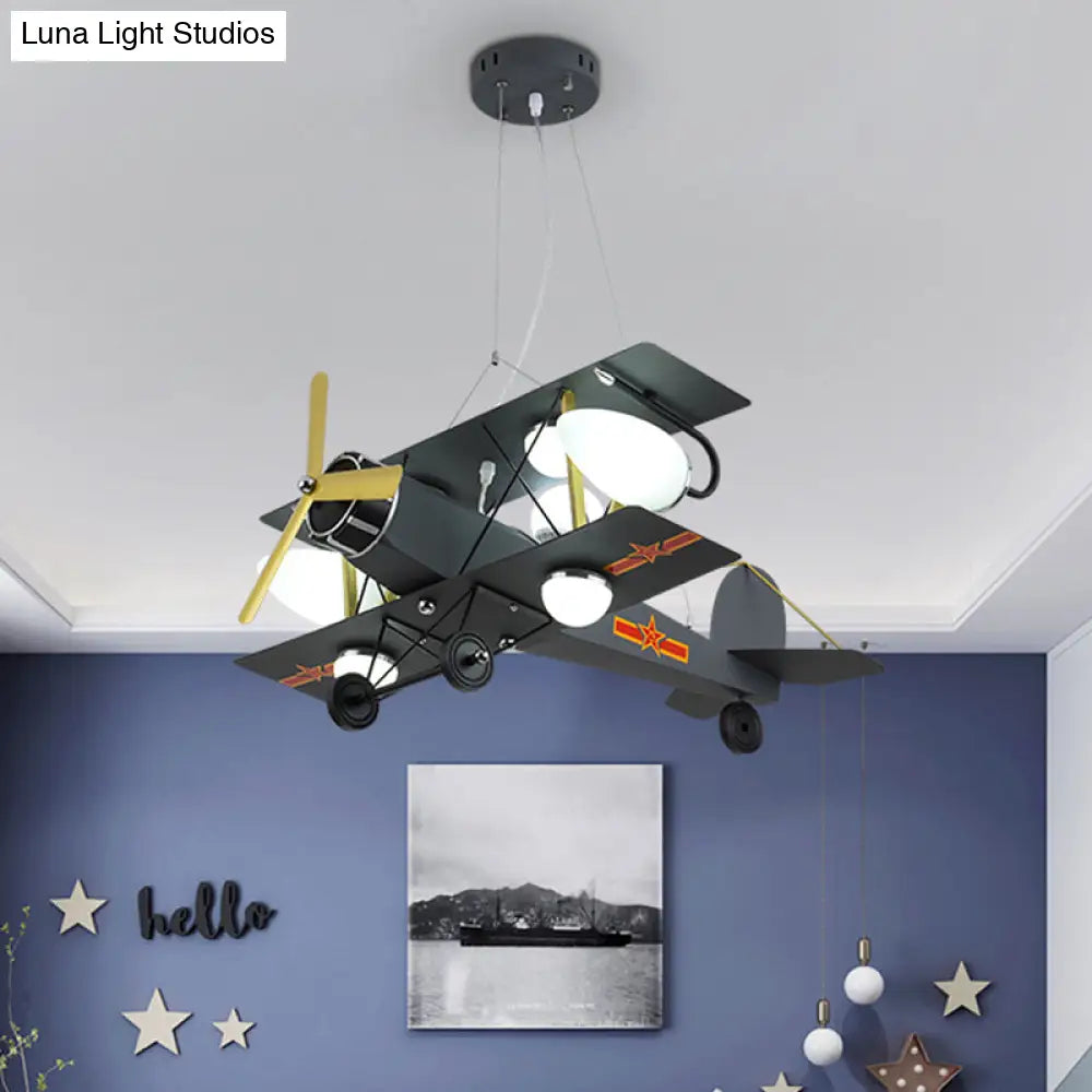 Blue/Yellow Prop Plane Chandelier: Cartoon-Style 7-Light Ceiling Fixture For Bedroom