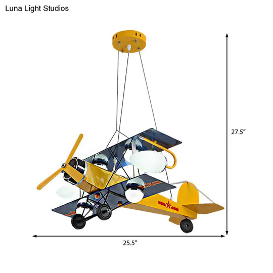 Blue/Yellow Prop Plane Chandelier: Cartoon-Style 7-Light Ceiling Fixture For Bedroom