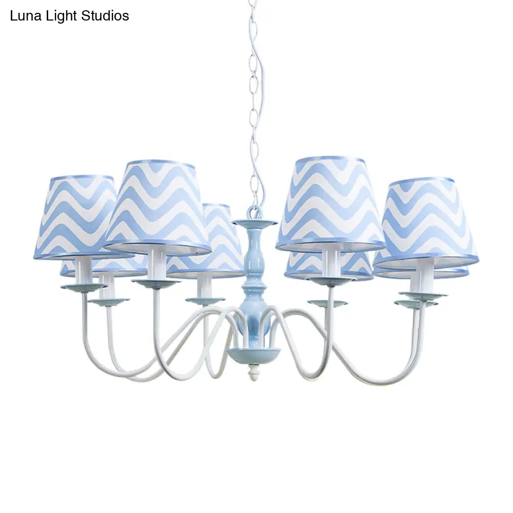 Blue Zig Zag Pendant Light With Fabric Shade - Modern Chandelier For Child Bedroom