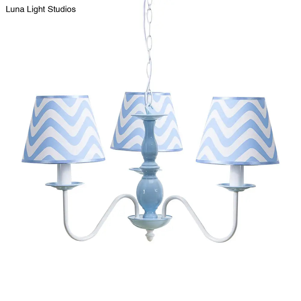 Blue Zig Zag Pendant Light With Fabric Shade - Modern Chandelier For Child Bedroom