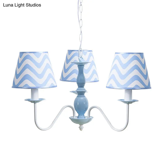 Blue Zig Zag Pendant Light With Fabric Shade - Modern Chandelier For Child Bedroom