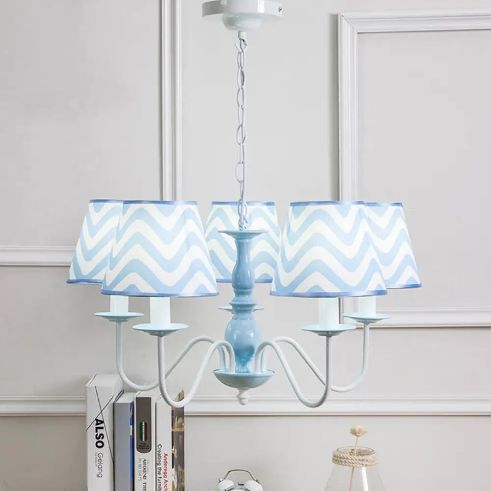 Blue Zig Zag Pendant Light With Fabric Shade - Modern Chandelier For Child Bedroom 5 /