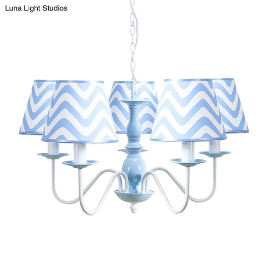 Blue Zig Zag Pendant Light With Fabric Shade - Modern Chandelier For Child Bedroom