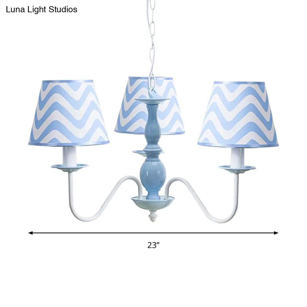 Blue Zig Zag Pendant Light With Fabric Shade - Modern Chandelier For Child Bedroom