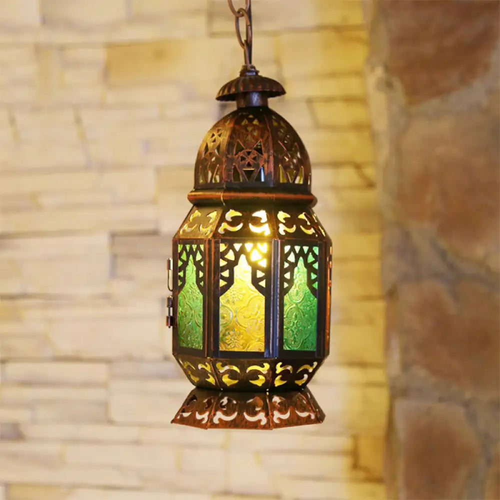Bohemia Stained Glass Bedside Pendant Light With Down Lighting And Brass/Copper Finish Copper