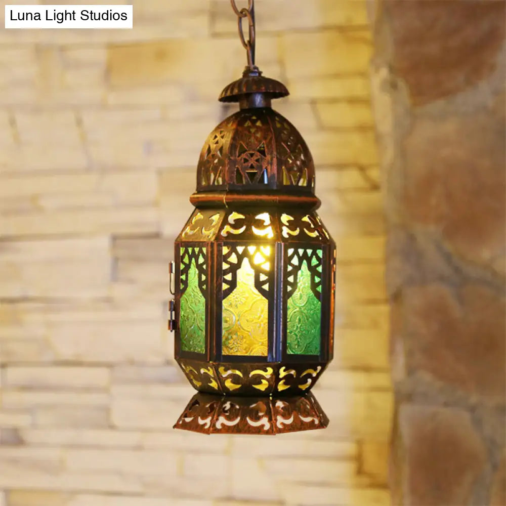 Bohemia Brass/Copper Stained Glass Bedside Pendant Light With Down Lighting Copper