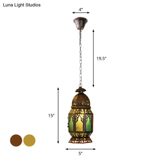 Bohemia Brass/Copper Stained Glass Bedside Pendant Light With Down Lighting