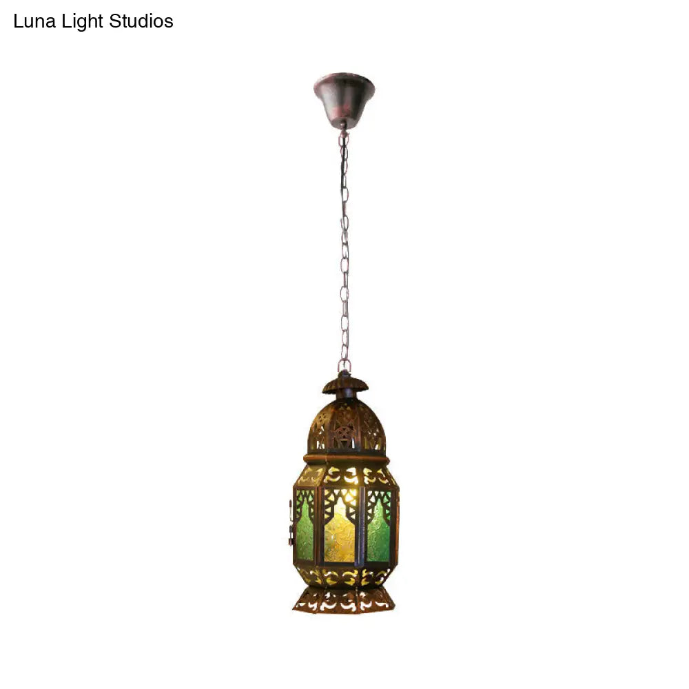 Bohemia Brass/Copper Stained Glass Bedside Pendant Light With Down Lighting