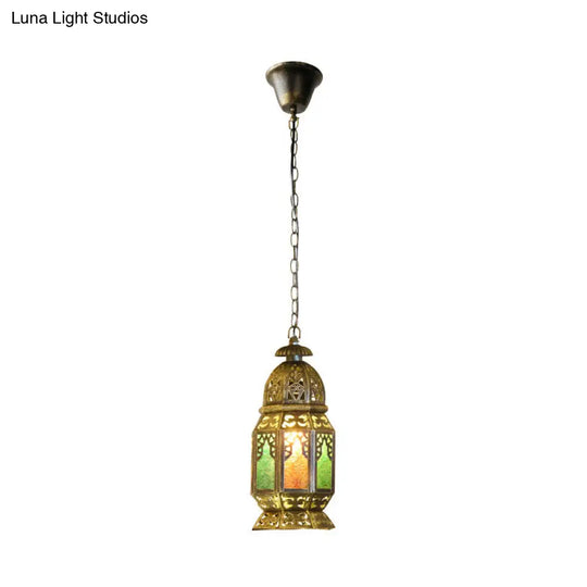 Bohemia Brass/Copper Stained Glass Bedside Pendant Light With Down Lighting