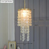 Boho Chic Shell Discs Pendant Light- Gold 1-Bulb Suspension For Dining Room