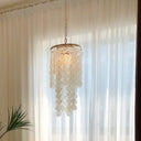Boho Chic Shell Discs Pendant Light- Gold 1-Bulb Suspension For Dining Room