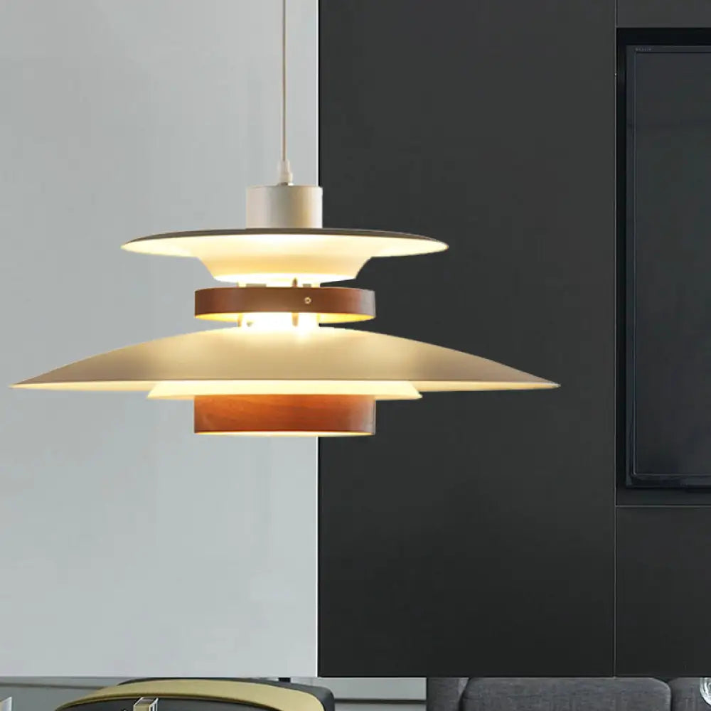 Bookstore Ufo Pendant Light: Creative Metal Hanging Light With Adjustable Cord Dark Wood