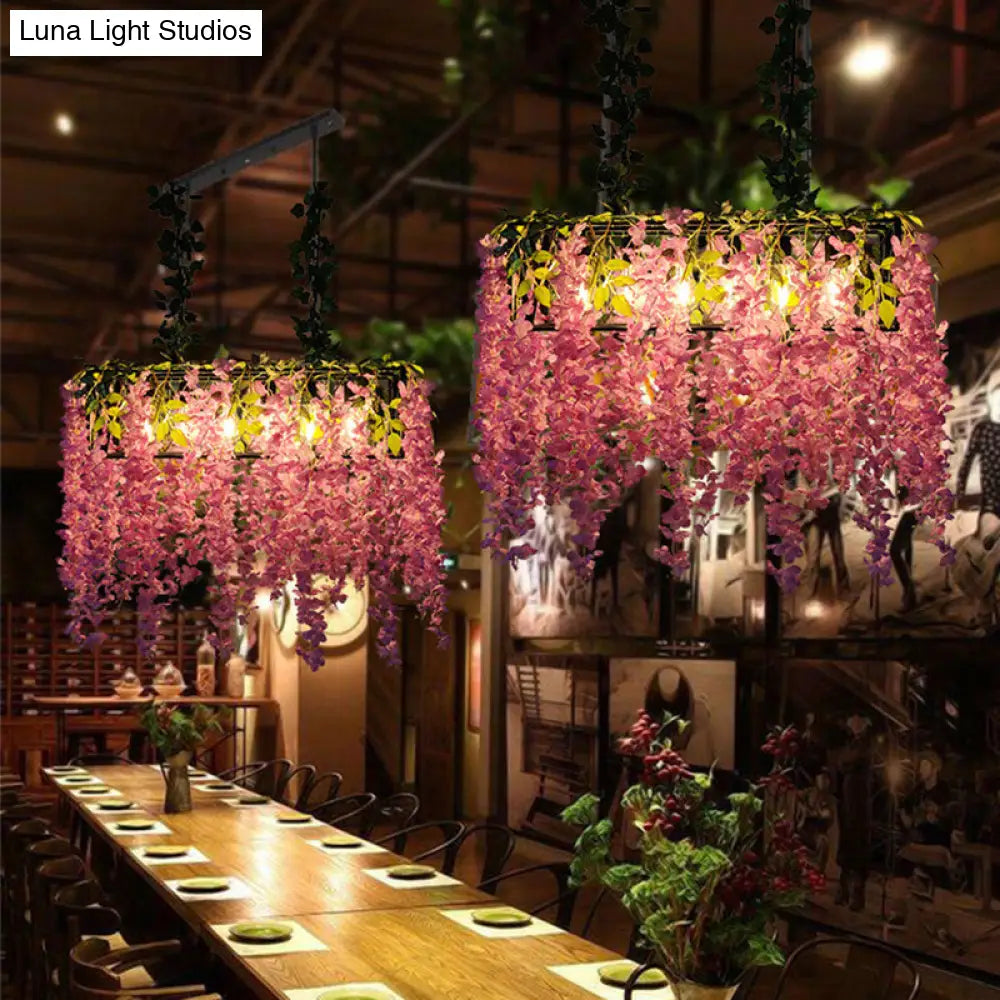 Farmhouse Botanic Chandelier Pendant Light Metal Hanging Fixture For Restaurants Pink