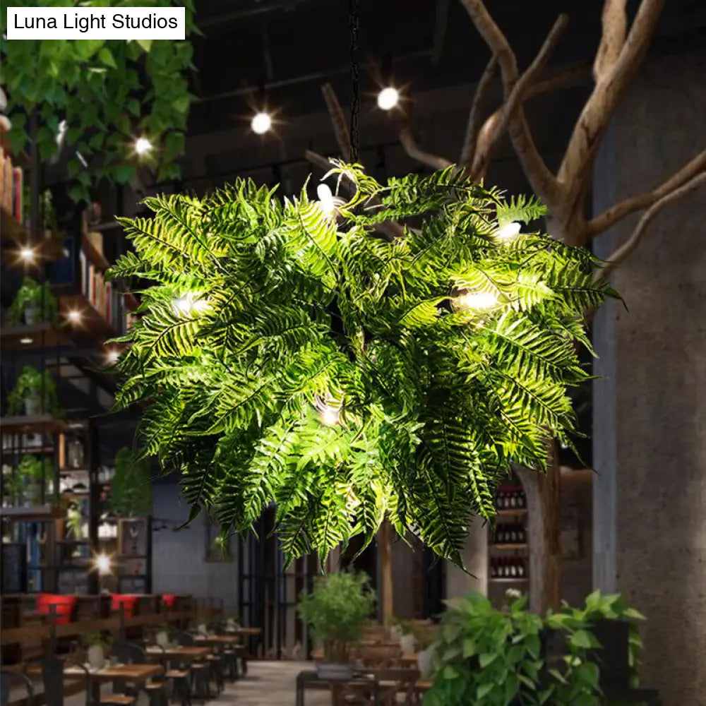 Farmhouse Botanic Chandelier Pendant Light Metal Hanging Fixture For Restaurants Green