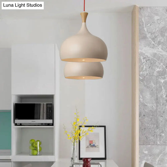 Modern Metal Ceiling Lamp - Brown Hanging Light Fixture With Wood Cap