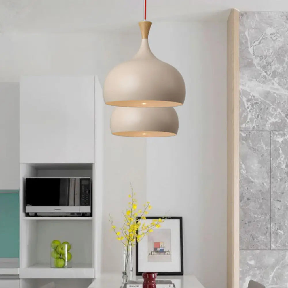 Bowl Ceiling Lamp - Modern Metal Hanging Light Fixture With Wood Cap’ Brown