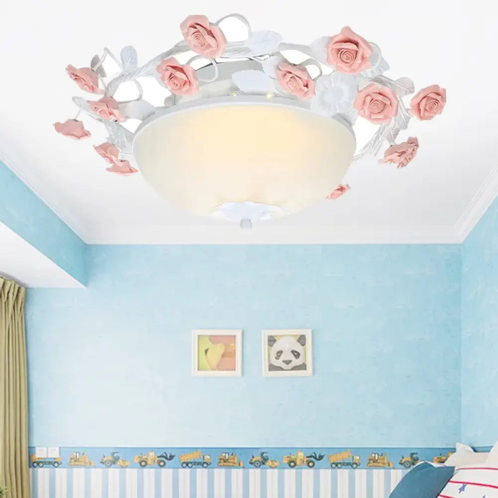 Bowl Ceiling Light With Opal Glass And Led In White/Pink For Living Room 3 / White