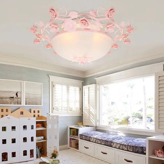 Bowl Ceiling Light With Opal Glass And Led In White/Pink For Living Room 3 / Pink