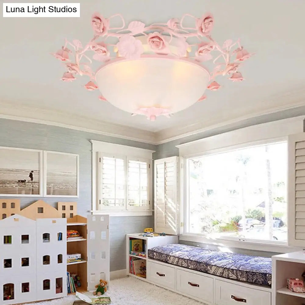 Bowl Ceiling Light With Opal Glass And Led In White/Pink For Living Room 3 / Pink