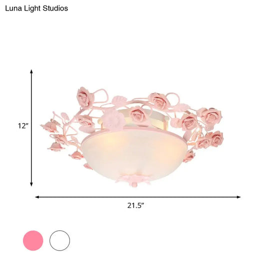 Bowl Ceiling Light With Opal Glass And Led In White/Pink For Living Room