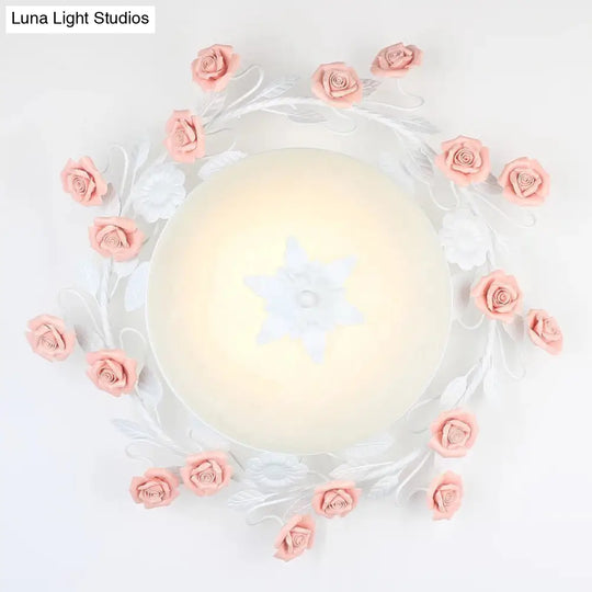 Bowl Ceiling Light With Opal Glass And Led In White/Pink For Living Room