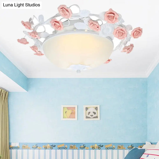 Bowl Ceiling Light With Opal Glass And Led In White/Pink For Living Room 3 / White