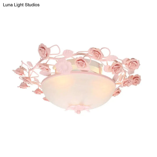 Bowl Ceiling Light With Opal Glass And Led In White/Pink For Living Room