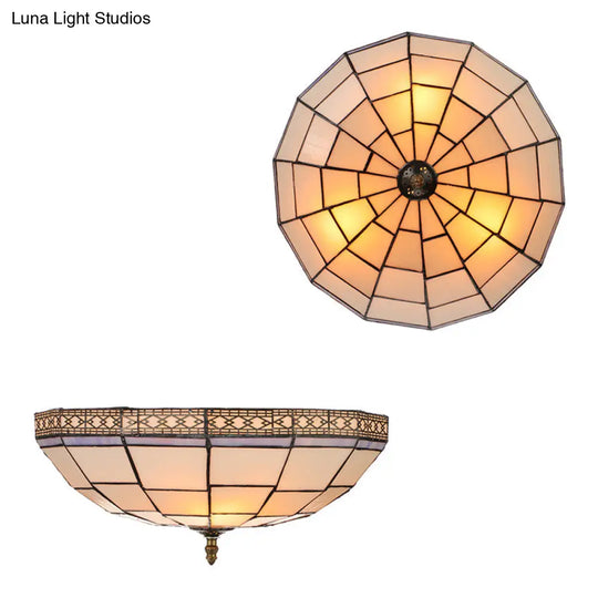 Bowl Flush Ceiling Light 8’/8.5’/10’ Stained Glass 3 Lights In Beige - Traditional Lighting