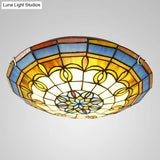 Bowl Flush Ceiling Light - Stained Art Glass Mediterranean Style