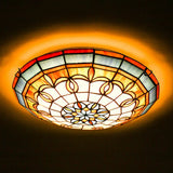 Bowl Flush Ceiling Light - Stained Art Glass Mediterranean Style