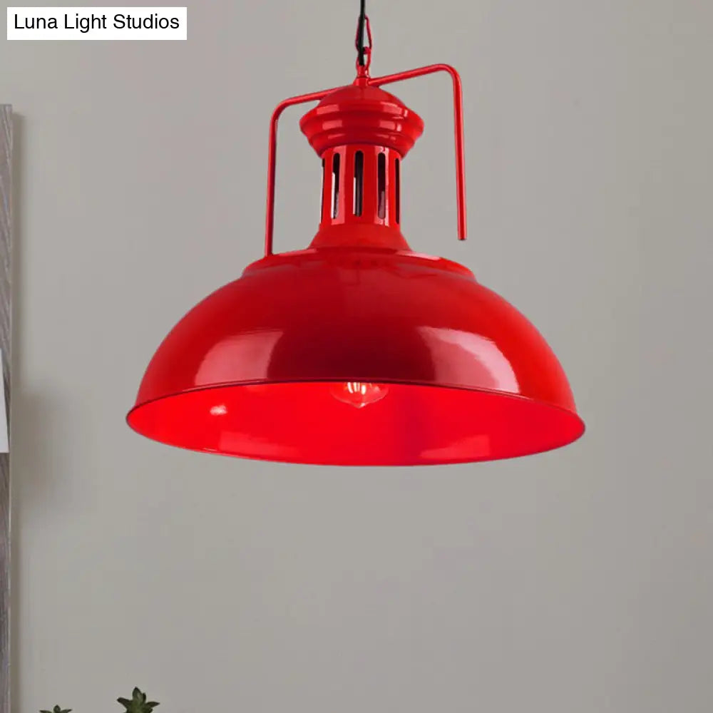 Bowl Industrial Pendant Light With Vented Socket In Red/Yellow