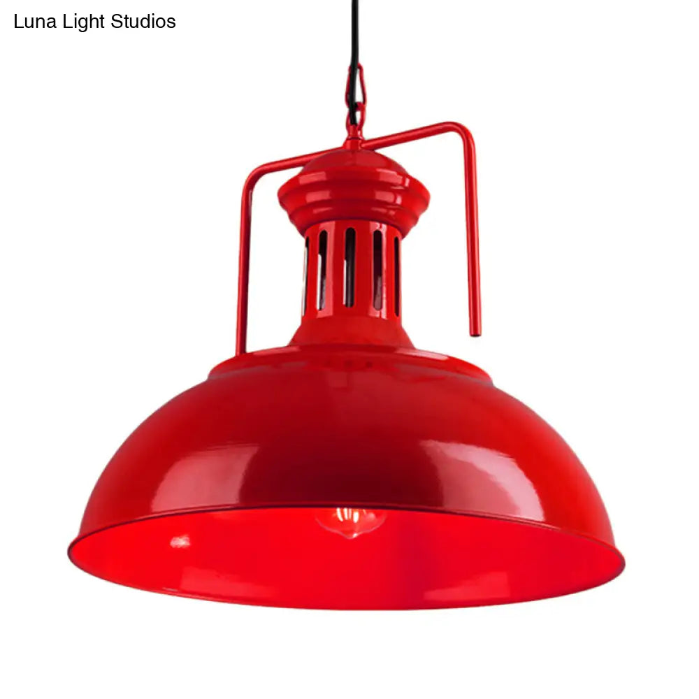 Metallic Industrial Bowl Pendant Light Fixture With Vented Socket In Red/Yellow For Dining Table