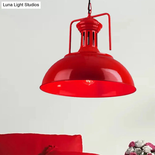 Metallic Industrial Bowl Pendant Light Fixture With Vented Socket In Red/Yellow For Dining Table