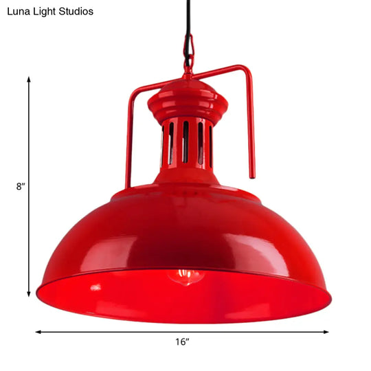 Bowl Industrial Pendant Light With Vented Socket In Red/Yellow