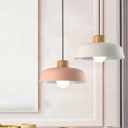 Bowl Shade Pendant Lamp - Metallic Macaron Hanging Light In Pink/Blue/Yellow Pink