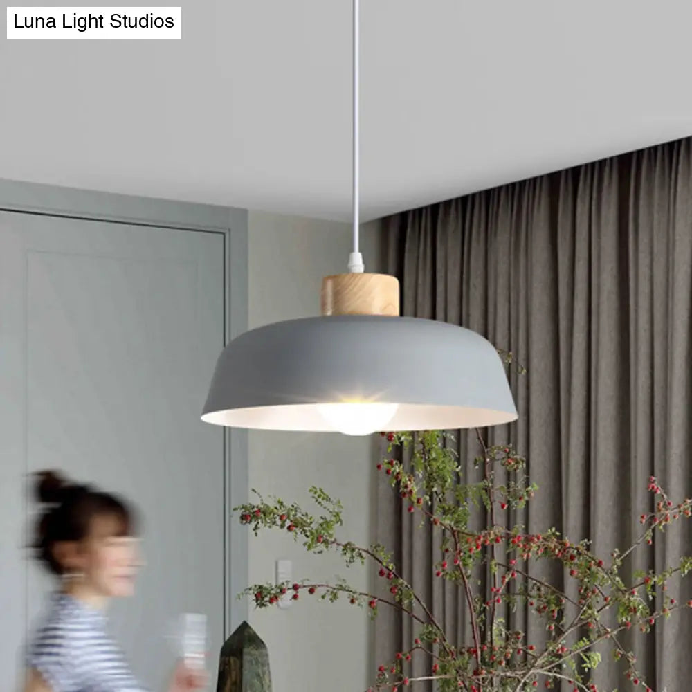 Bowl Shade Pendant Lamp - Metallic Macaron Hanging Light In Pink/Blue/Yellow