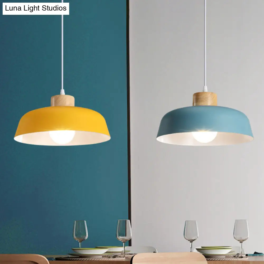 Bowl Shade Pendant Lamp - Metallic Macaron Hanging Light In Pink/Blue/Yellow