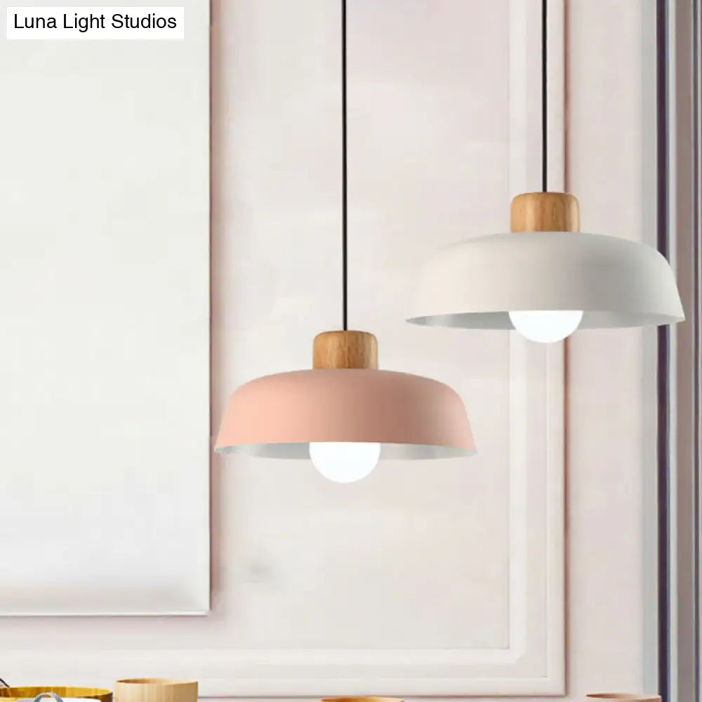 Bowl Shade Pendant Lamp - Metallic Macaron Hanging Light In Pink/Blue/Yellow