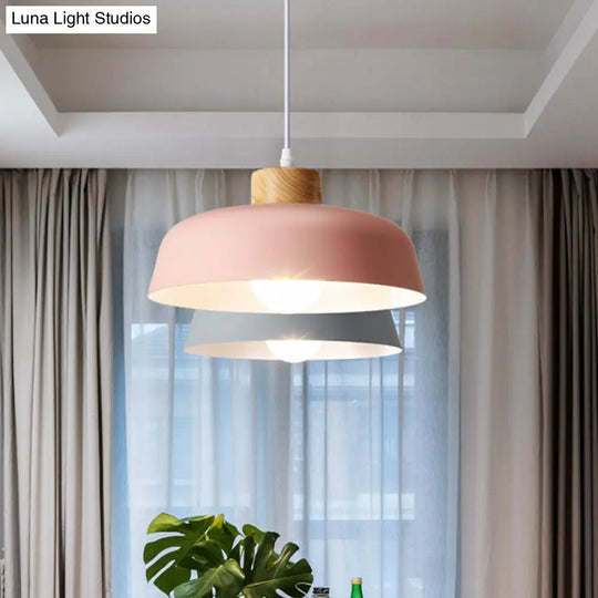 Bowl Shade Pendant Lamp - Metallic Macaron Hanging Light In Pink/Blue/Yellow